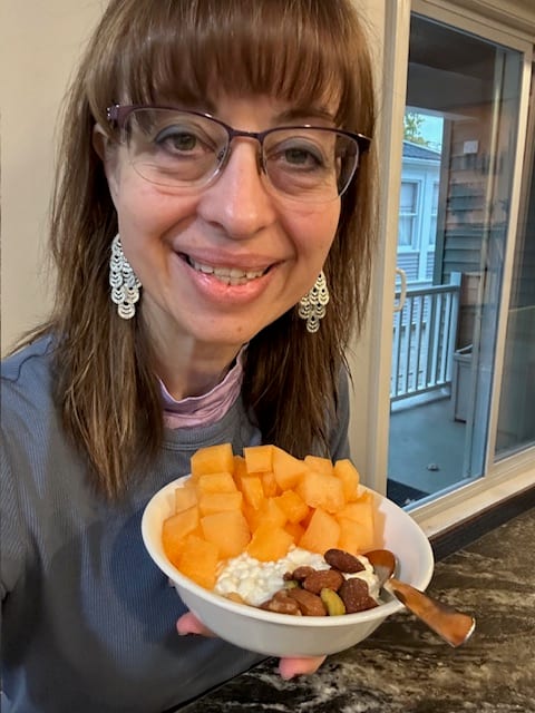 Sara with cottage cheese breakfast